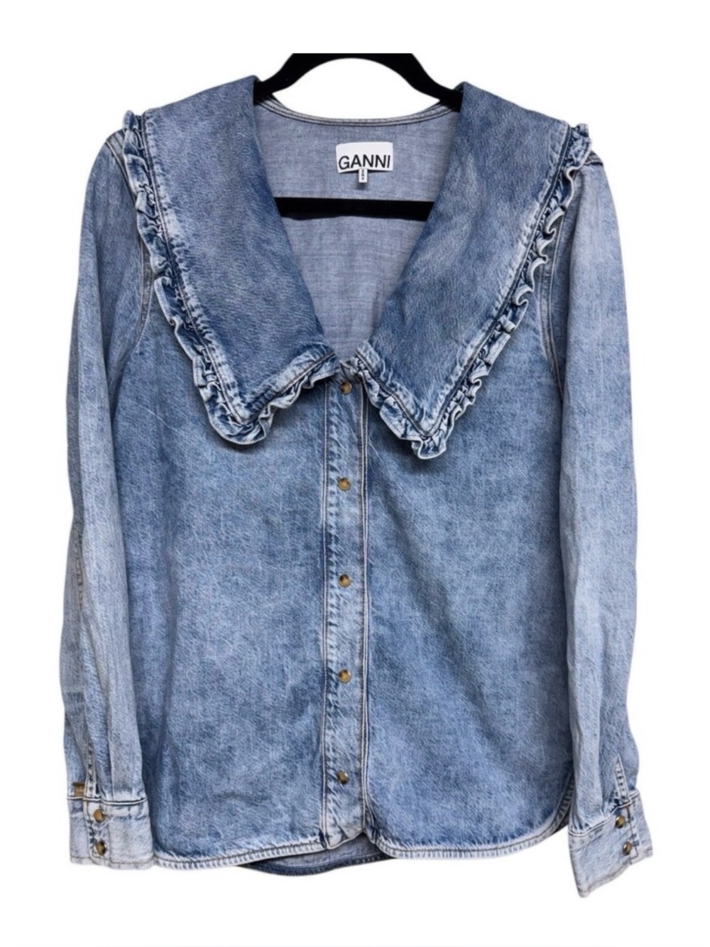 Ganni Denim Peter Pan Collar Top